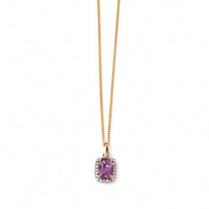 9ct Yellow Gold Diamond and Amethyst Pendant and Chain