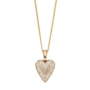 9ct Yellow Gold Diamond Pave Heart Pendant & Chain