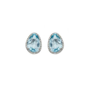 Irregular Shaped Blue Topaz Earrings With Diamonds In 9ct White Gold