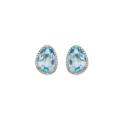 Irregular Shaped Blue Topaz Earrings With Diamonds In 9ct White Gold