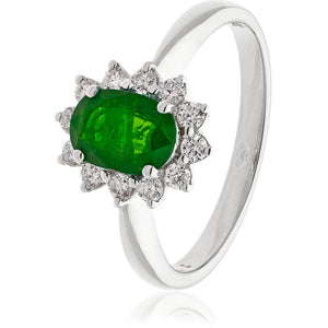 18ct White Gold Emerald and Diamond Cluster Ring