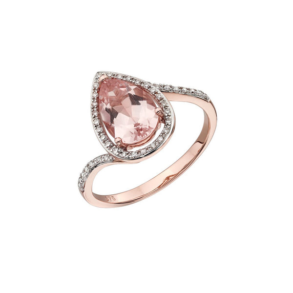 9ct Rose Gold Morganite Diamond Pendant With Chain
