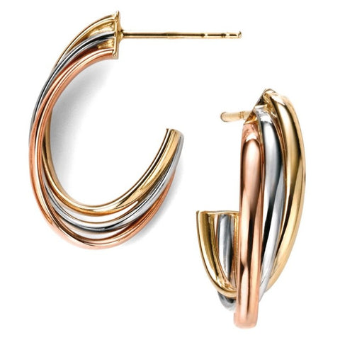 9ct Yellow, White and Rose Gold Triple Hoop Earrings