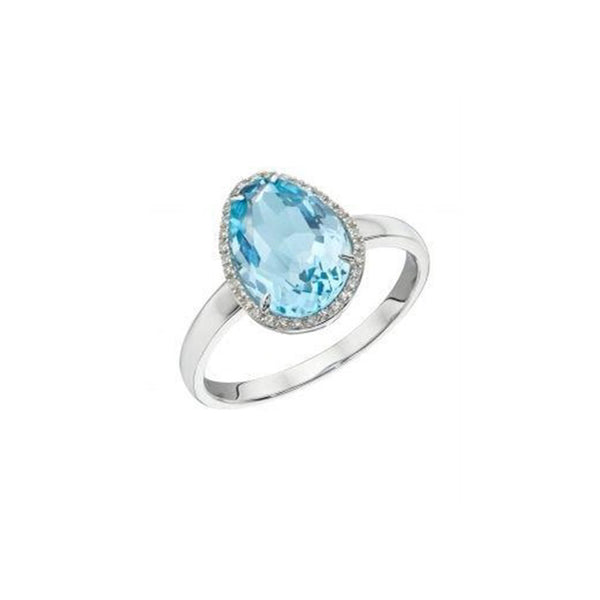 Irregular Shaped Blue Topaz Ring With Diamonds In 9ct White Gold