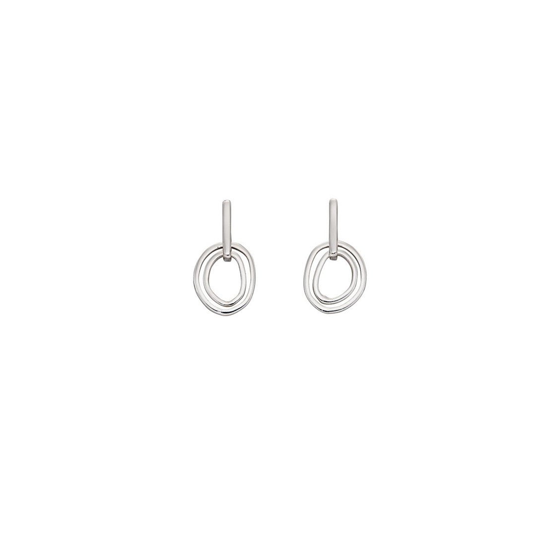 Silver Organic Double Link Drop Earrings