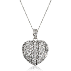18ct White Gold Pave' Set Diamond Heart Pendant and Chain