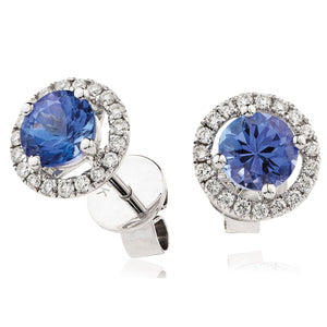 18ct White Gold Tanzanite & Diamond Halo Earrings