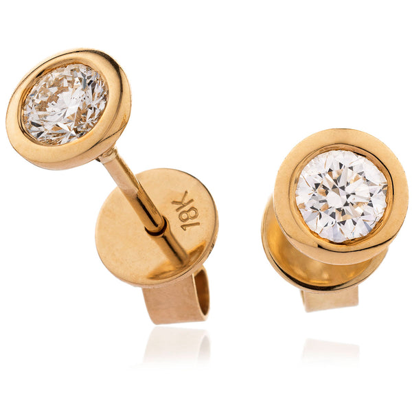 18ct Gold Brilliant Cut Diamond Rub Over Set Stud Earrings (0.20ct - 1.00ct) Available In White & Yellow Gold