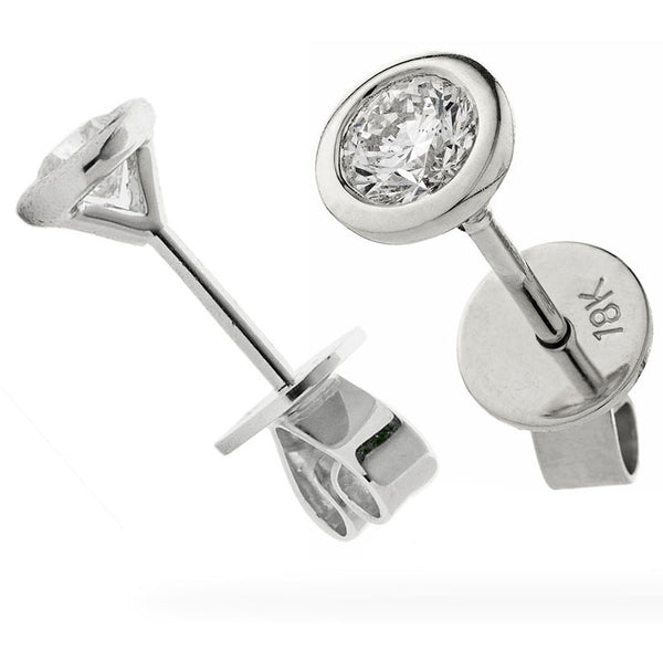 18ct Gold Brilliant Cut Diamond Rub Over Set Stud Earrings (0.20ct - 1.00ct) Available In White & Yellow Gold