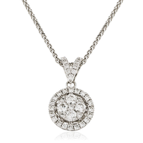 18ct White Gold Diamond Halo Pendant & Chain (0.40ct)