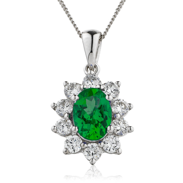 18ct White Gold Diamond Pendant & Chain Available With Sapphire, Ruby & Emerald