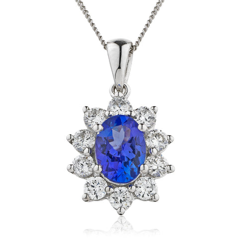 18ct White Gold Tanzanite & Diamond Pendant & Chain (Available In Three Sizes)