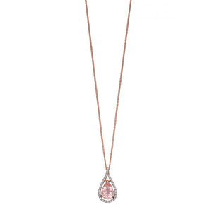9ct Rose Gold Morganite Diamond Pendant With Chain