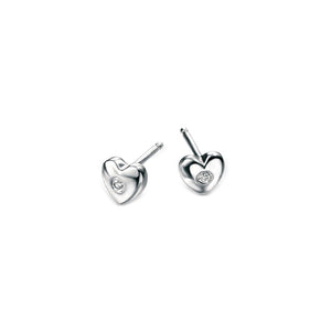 Children's Silver Heart Diamond Stud Earrings