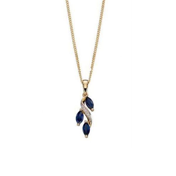 9ct Yellow gold sapphire and diamond marquise stud earring