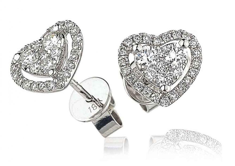 18ct Gold Heart Shape Diamond Halo Earrings (0.65ct) Available In White Gold & Yellow Gold