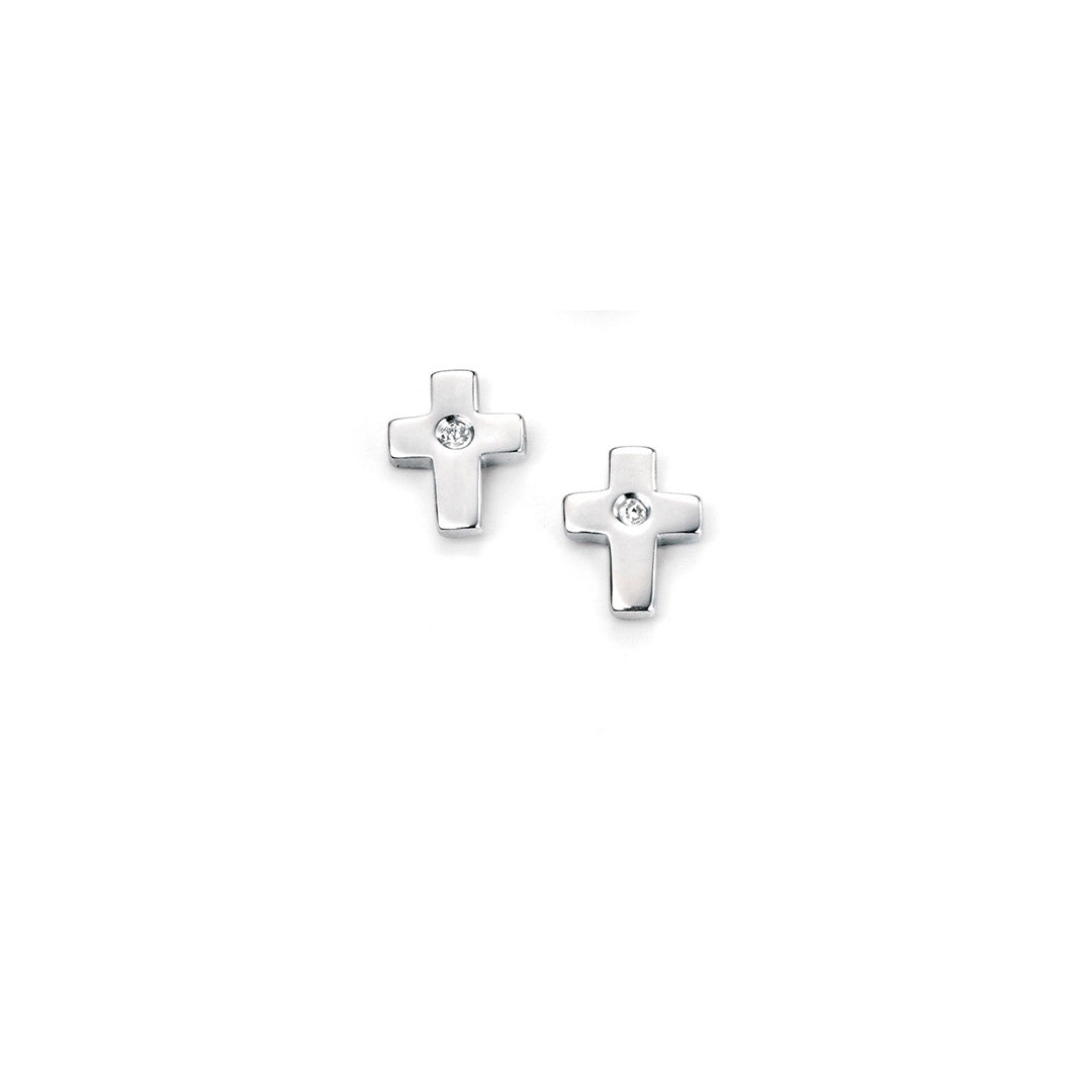 Silver Diamond Cross Earrings