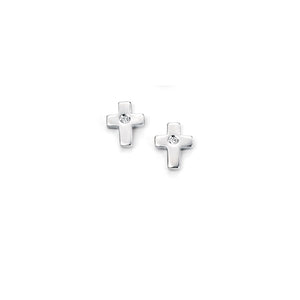 Silver Diamond Cross Earrings