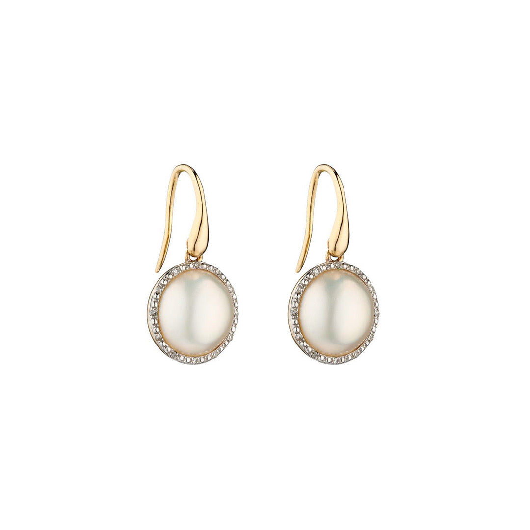 9ct Yellow Gold Mabe Pearl and Diamond Earrings