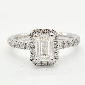 Platinum Emerald Cut Diamond Halo Ring (1.02ct) GIA Certified