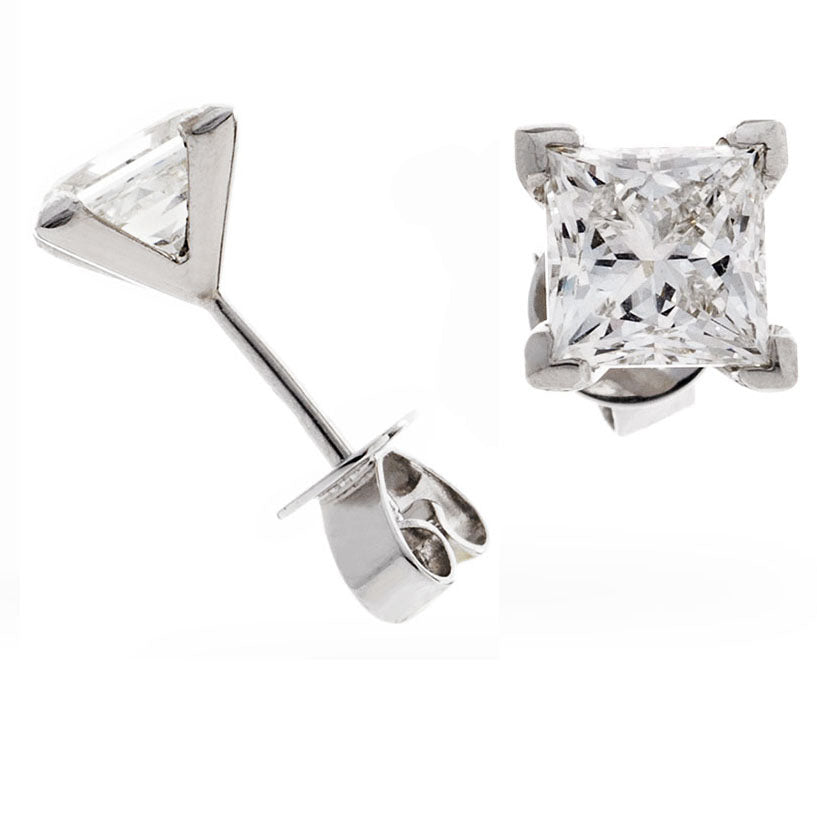 18ct Gold Princess Cut Diamond Stud Earrings (0.25ct - 1.00ct) Available In White Gold
