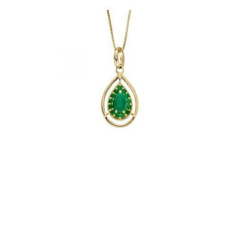 Cut Out Teardrop Pendant With Emerald In 9ct Yellow Gold & Chain