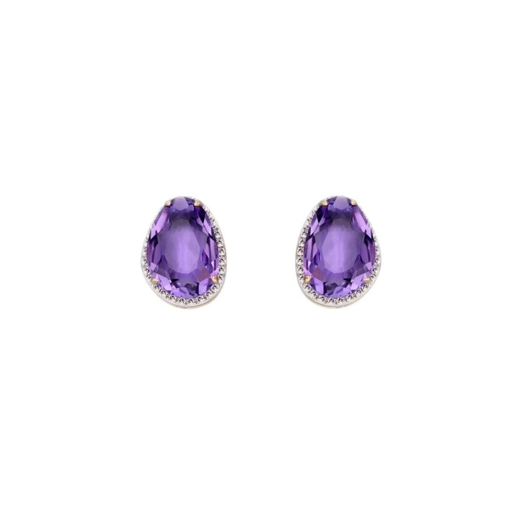 9ct Yellow Gold Amethyst And Diamond Earrings