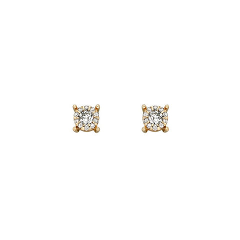 9ct Yellow Gold Diamond Cluster Stud Earrings