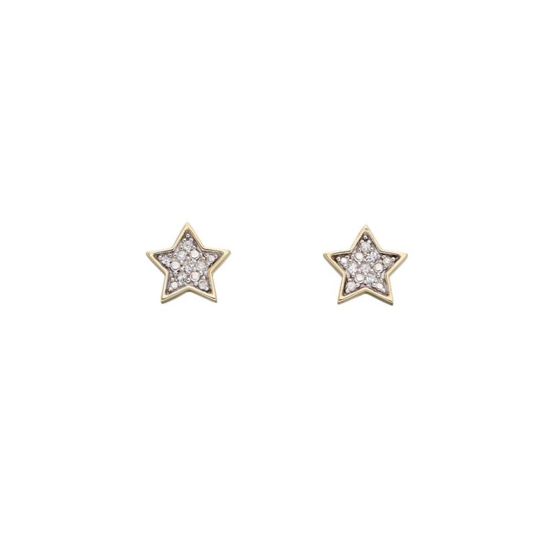 9ct Yellow Gold Star Diamond Stud Earrings
