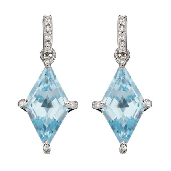 Kite shaped Pendant with Blue Topaz and Diamonds in White Gold