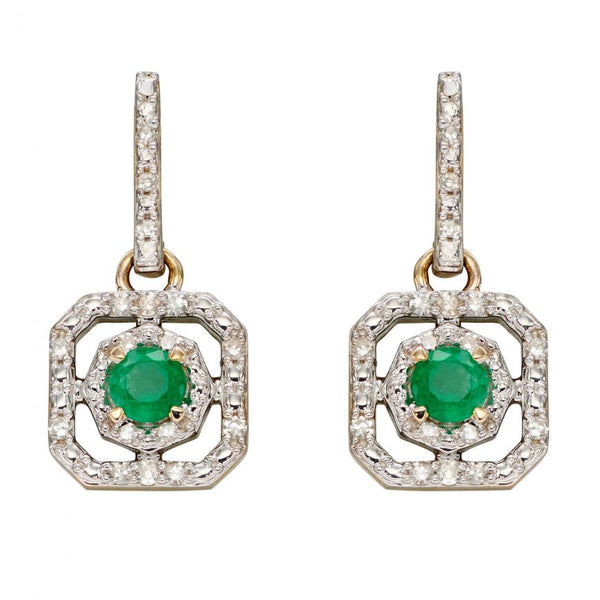 Emerald And Diamond Art Deco Earrings In 9ct Yellow Gold