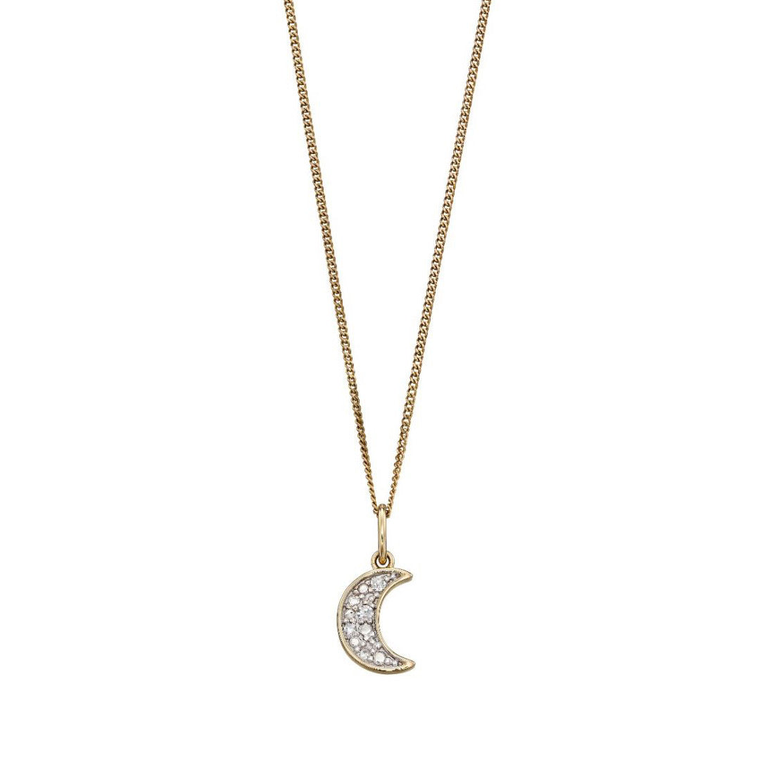 9ct Yellow Gold Moon Diamond Pendant