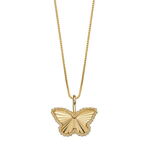 9ct Yellow Gold Butterfly Granulation and Diamond Cut Pendant
