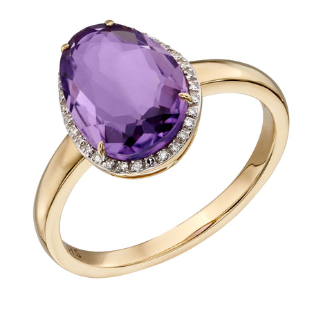 9ct Yellow Gold Amethyst And Diamond Ring