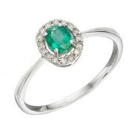 White gold cluster ring with diamonds & green emerald stone