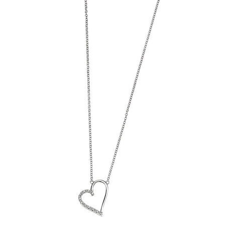 9ct White Gold Pave' Diamond Open Heart Necklace
