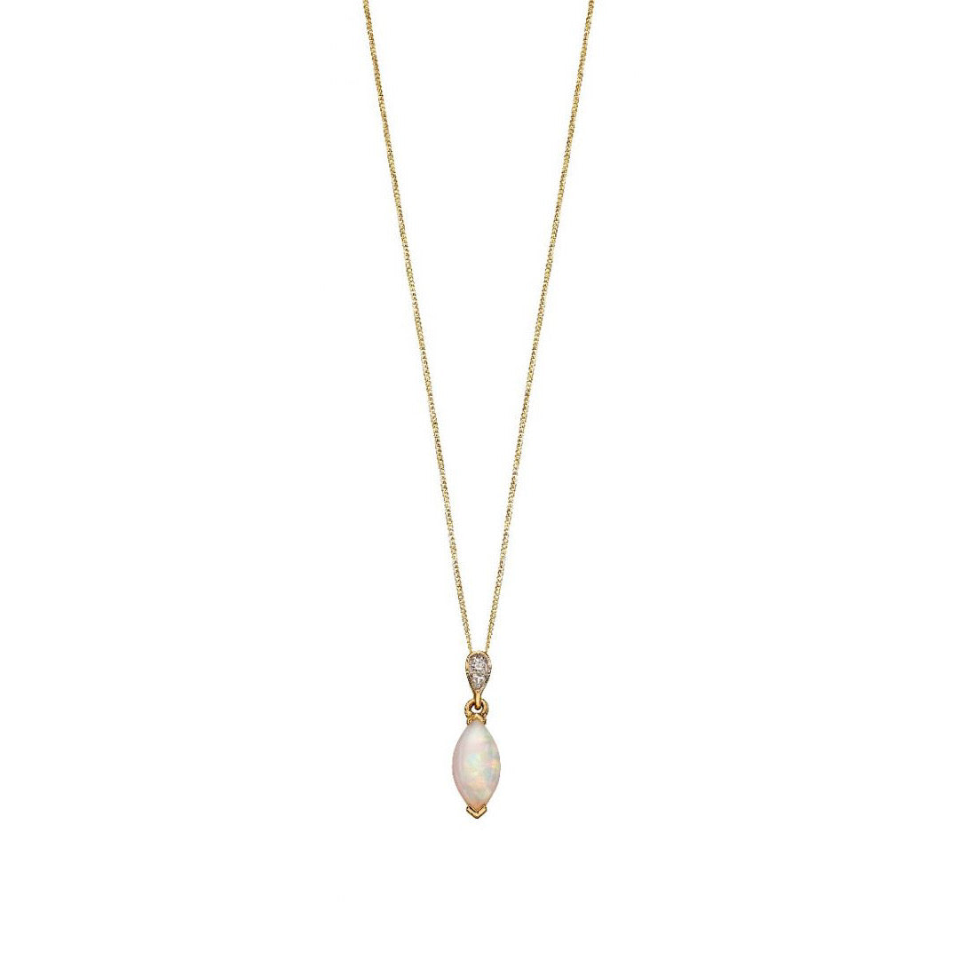 9ct Yellow Gold Pendant with Opal and Diamonds with Chain