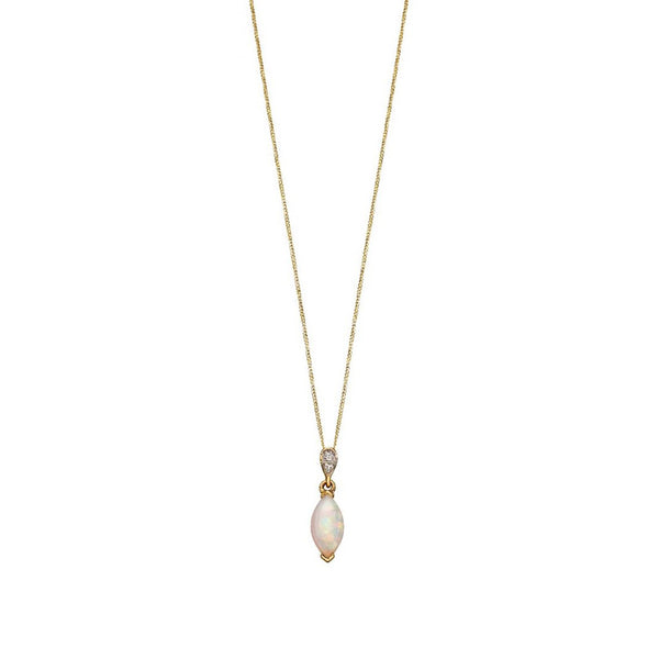 9ct Yellow Gold Pendant with Opal and Diamonds with Chain