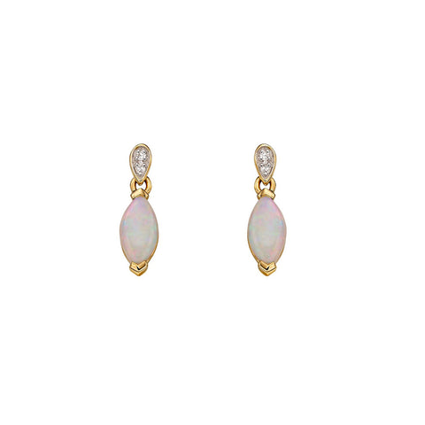 9ct Yellow Gold Earrings with Opal and Diamonds