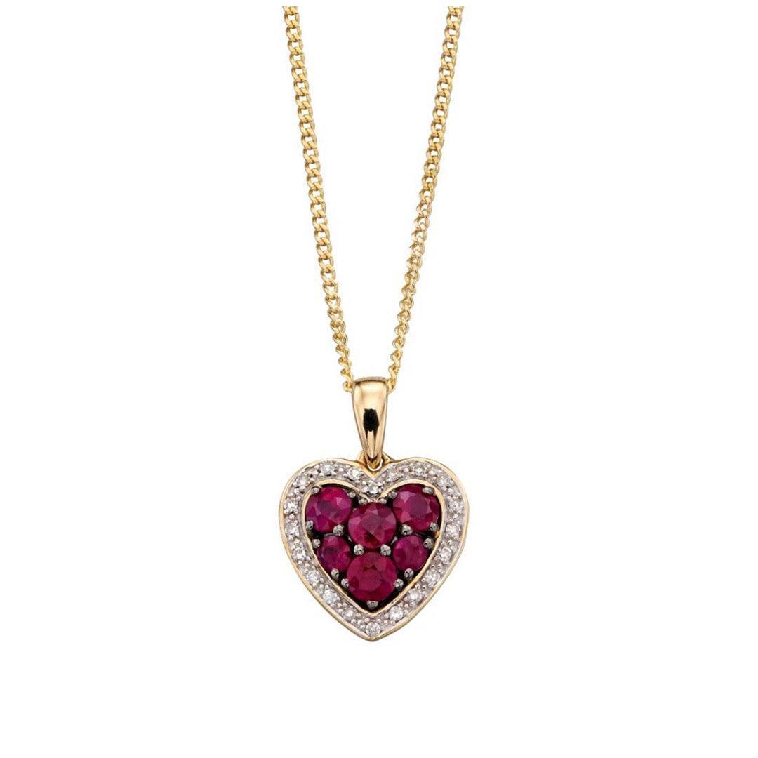 9ct Yellow Gold Ruby and Diamond Heart Pendant