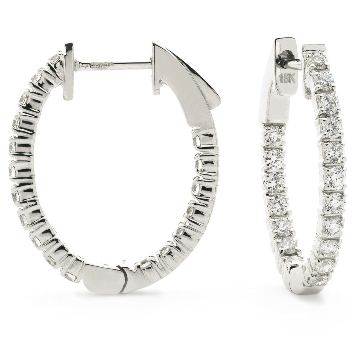 18ct White Gold Front & Back Diamond Set Hoop Earrings