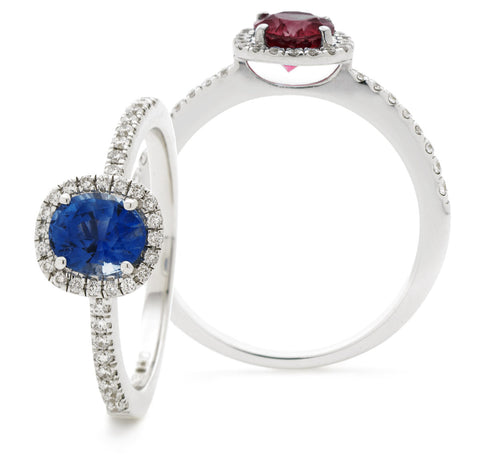 18ct White Gold Diamond Halo Ring (Available With Sapphire Or Ruby)