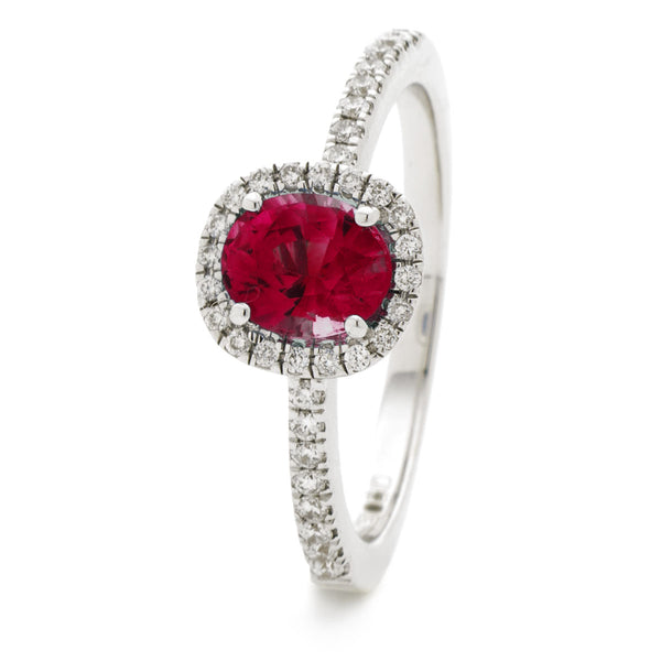 18ct White Gold Diamond Halo Ring (Available With Sapphire Or Ruby)
