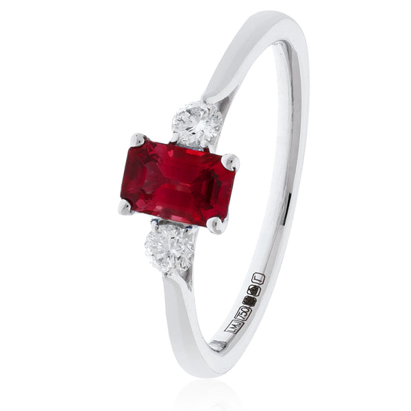 18ct White Gold Three Stone Diamond Ring (Available With Sapphire, Ruby Or Emerald)