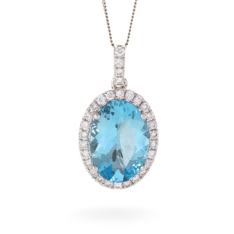 18ct White Gold Aquamarine & Diamond Pendant & Chain