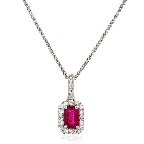 18ct White Gold Diamond Pendant & Chain Available With Sapphire, Ruby Or Emerald
