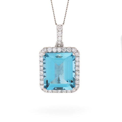 18ct White Gold Aquamarine & Diamond Pendant & Chain