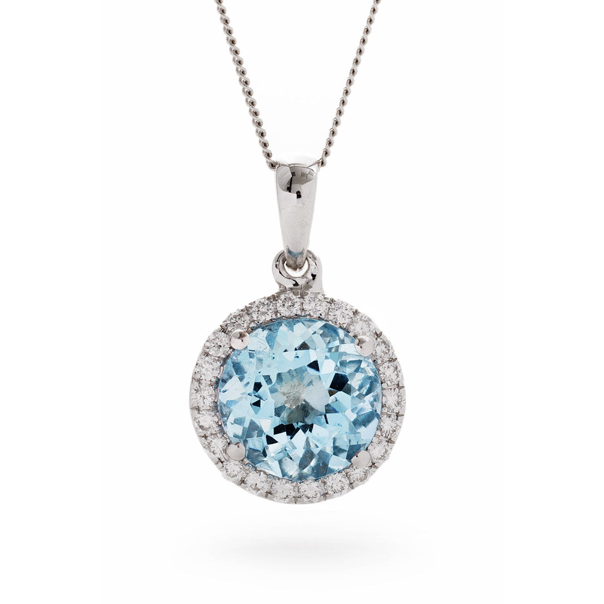 18ct White Gold Aquamarine & Diamond Pendant & Chain