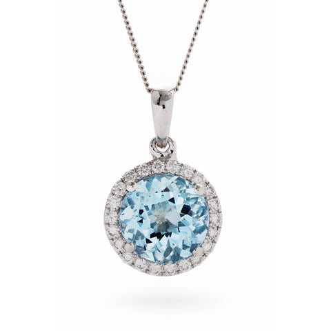 18ct White Gold Aquamarine & Diamond Pendant & Chain