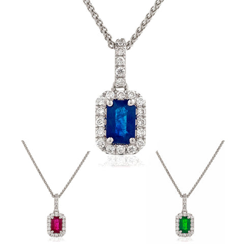 18ct White Gold Diamond Pendant & Chain Available With Sapphire, Ruby Or Emerald
